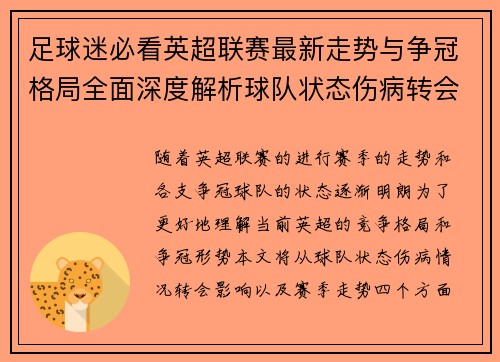 足球迷必看英超联赛最新走势与争冠格局全面深度解析球队状态伤病转会影响
